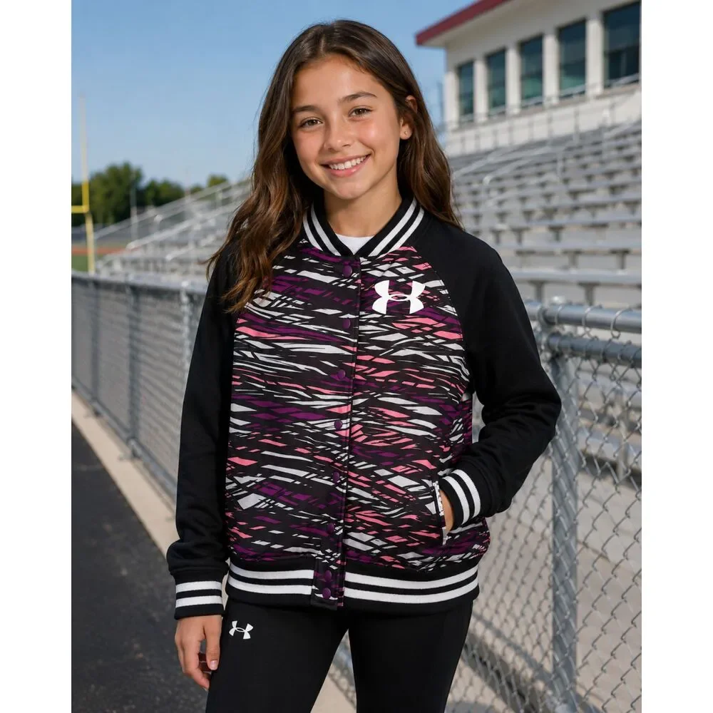 Under Armour Youth Girl's Sm. 8/10 ColdGear Snap Front Varsity Jacket Black #14